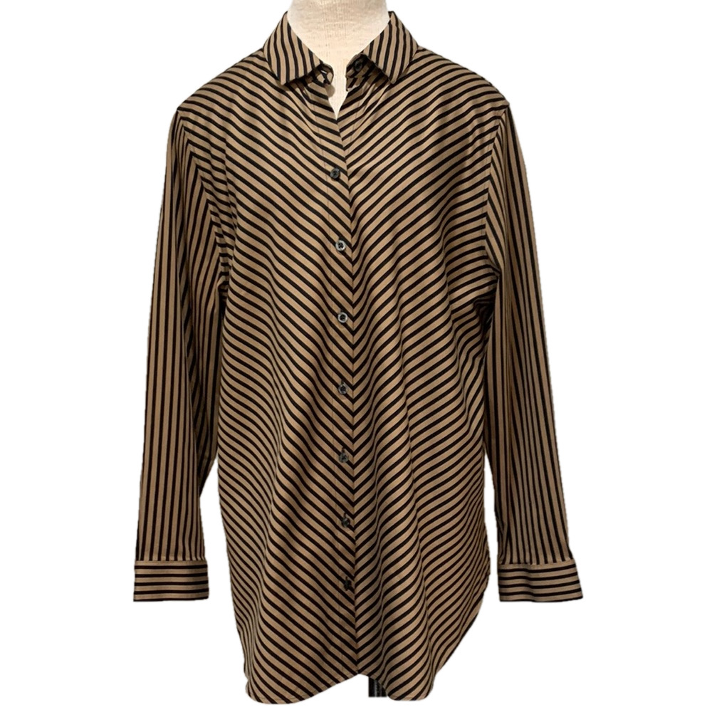 Chico’s sz XL no iron chic stretch black and gold striped button down top